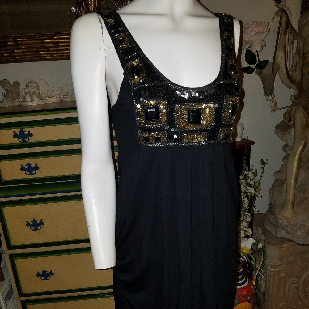 Black Short Sleeve Sequin Midi Dress